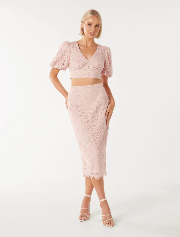 JEMMA Lacy Elastic Waist Midi Skirt